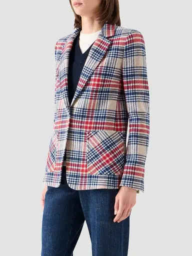 Akris punto Women's Plaid Wool-Blend Tweed Blazer - Cashew Multicolor - Size 16 | Thumbnail 6