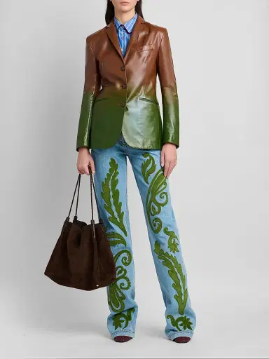 Etro Women's Gradient Leather Blazer - Multicolor Green Base | Thumbnail 2
