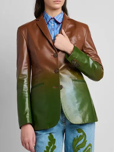 Etro Women's Gradient Leather Blazer - Multicolor Green Base | Thumbnail 5