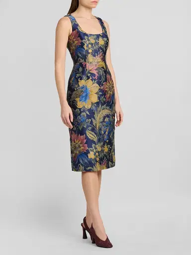 Etro Women's Floral Cotton-Blend Sheath Midi Dress | Thumbnail 4 Etro Women's Floral Cotton-Blend Sheath Midi Dress | Thumbnail 4