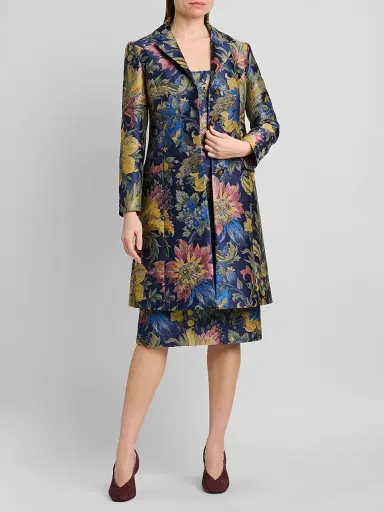 Etro Women's Floral Cotton-Blend Jacquard Notch Lapel Coat | Thumbnail 2 Etro Women's Floral Cotton-Blend Jacquard Notch Lapel Coat | Thumbnail 2