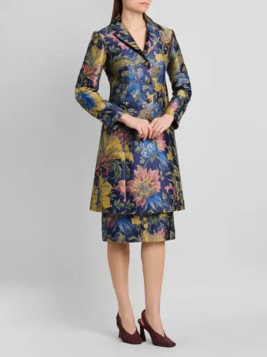 Etro Women's Floral Cotton-Blend Jacquard Notch Lapel Coat | Thumbnail 4 Etro Women's Floral Cotton-Blend Jacquard Notch Lapel Coat | Thumbnail 4