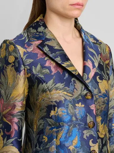 Etro Women's Floral Cotton-Blend Jacquard Notch Lapel Coat | Thumbnail 5 Etro Women's Floral Cotton-Blend Jacquard Notch Lapel Coat | Thumbnail 5