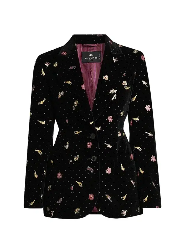 Etro Women's Embroidered Velvet Cotton-Blend Blazer - Printed Black Base