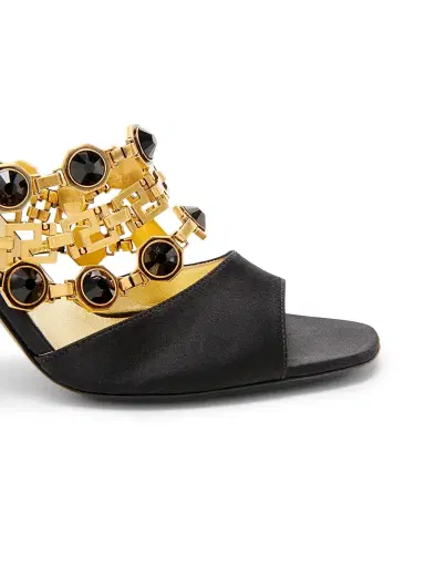 Versace Women's 90MM Embellished Leather Slingback Sandals - Black Gold - Size 10 | Thumbnail 5