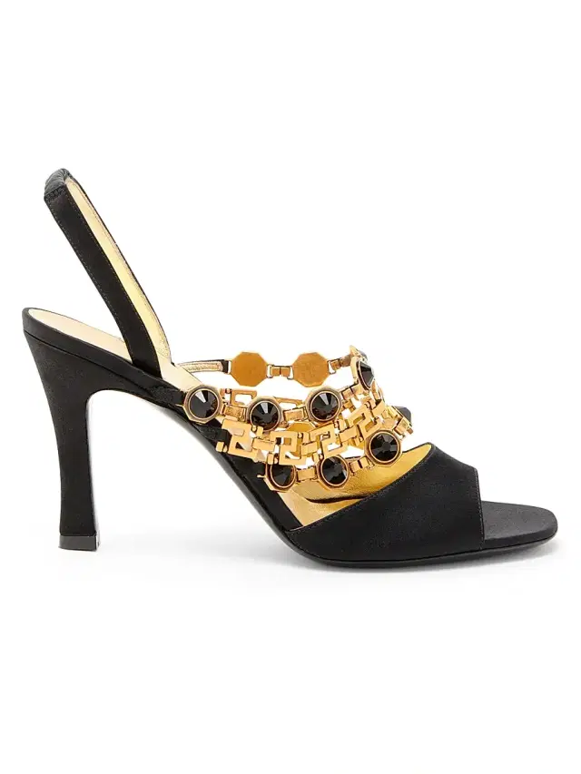 Versace Women's 90MM Embellished Leather Slingback Sandals - Black Gold