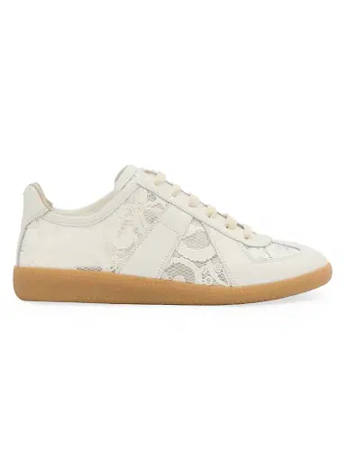 Maison Margiela Women's Replica Lace-Trim Leather Sneakers - White | Thumbnail 1