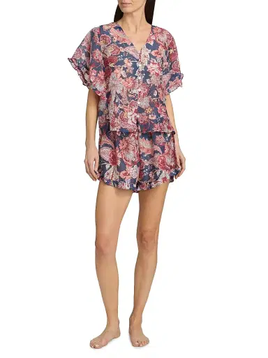Papinelle Women's Ella Frill Boxer Pajamas - Blue Indigo | Thumbnail 2