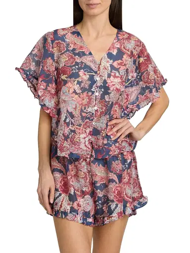 Papinelle Women's Ella Frill Boxer Pajamas - Blue Indigo | Thumbnail 3