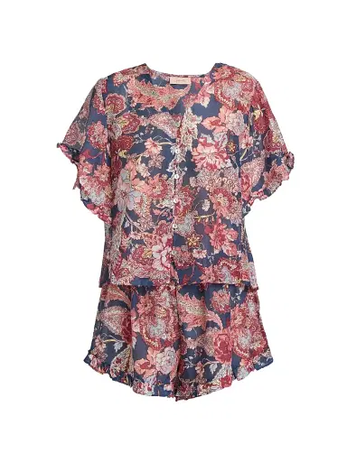 Papinelle Women's Ella Frill Boxer Pajamas - Blue Indigo | Thumbnail 1