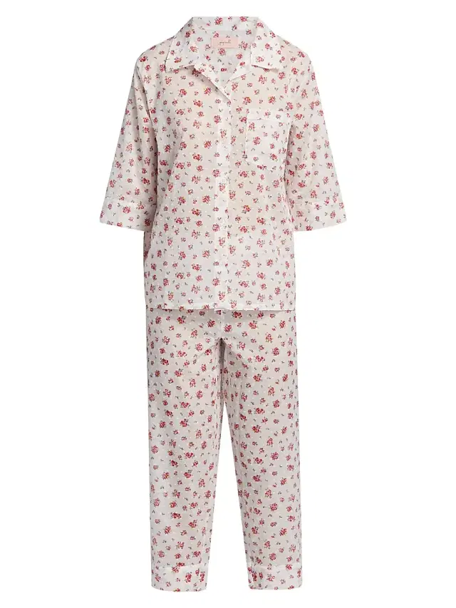 Papinelle Women's Swiss Dot Floral Cotton Crop Pajamas - Posy Floral