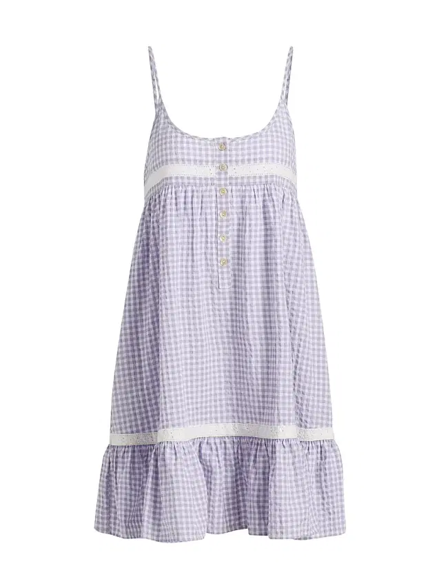 Papinelle Women's Seersucker Gingham Strappy Nightie - Soft Lavender