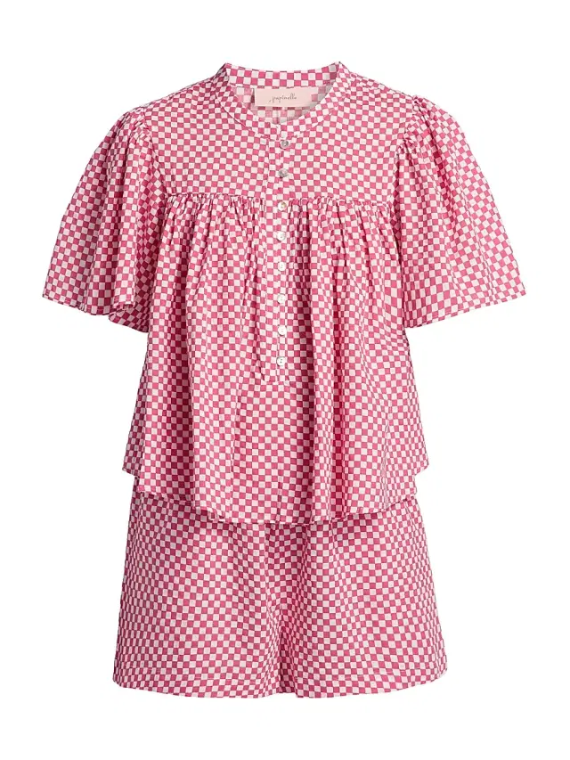 Papinelle Women's Anais Gathered Boxer Pajamas - Raspberry