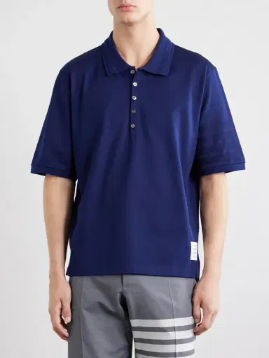 Thom Browne Striped Logo-Appliqué Cotton-Jersey Polo Shirt - Men | Thumbnail 3 Thom Browne Striped Logo-Appliqué Cotton-Jersey Polo Shirt - Men | Thumbnail 3