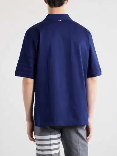 Thom Browne Striped Logo-Appliqué Cotton-Jersey Polo Shirt - Men | Thumbnail 4 Thom Browne Striped Logo-Appliqué Cotton-Jersey Polo Shirt - Men | Thumbnail 4
