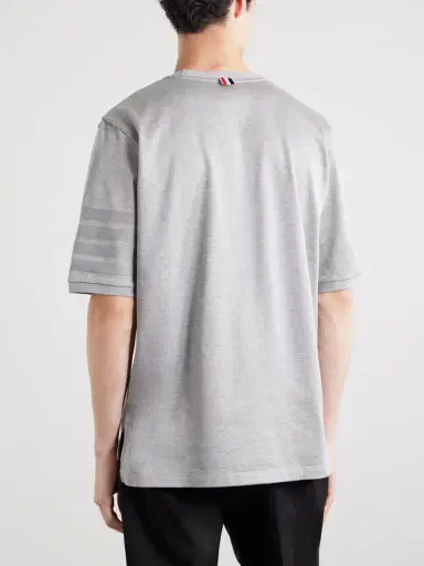 Thom Browne Logo-Appliquéd Striped Cotton-Jersey T-Shirt - Men | Thumbnail 4 Thom Browne Logo-Appliquéd Striped Cotton-Jersey T-Shirt - Men | Thumbnail 4