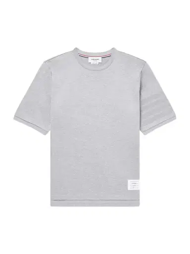 Thom Browne Logo-Appliquéd Striped Cotton-Jersey T-Shirt - Men | Thumbnail 1 Thom Browne Logo-Appliquéd Striped Cotton-Jersey T-Shirt - Men | Thumbnail 1