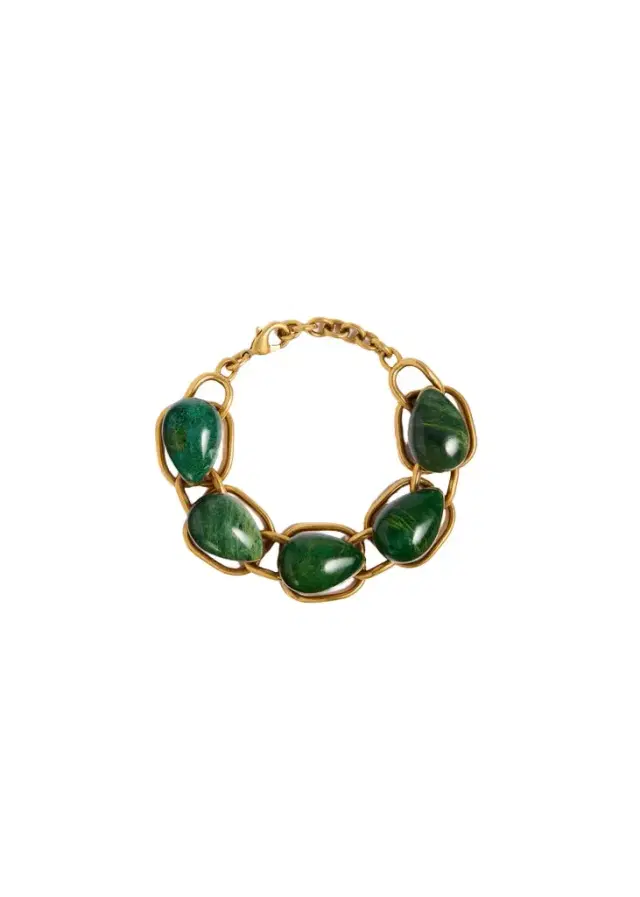 Khaite Cyclone Stone Bracelet In Antique Gold With Green