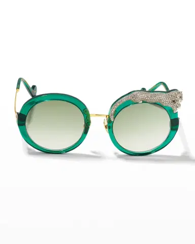 Anna-Karin Karlsson Rose et la Roue Round Crystal-Embellished Leopard Sunglasses | Thumbnail 3