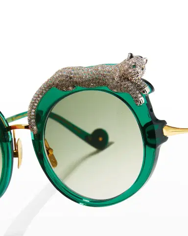Anna-Karin Karlsson Rose et la Roue Round Crystal-Embellished Leopard Sunglasses | Thumbnail 4