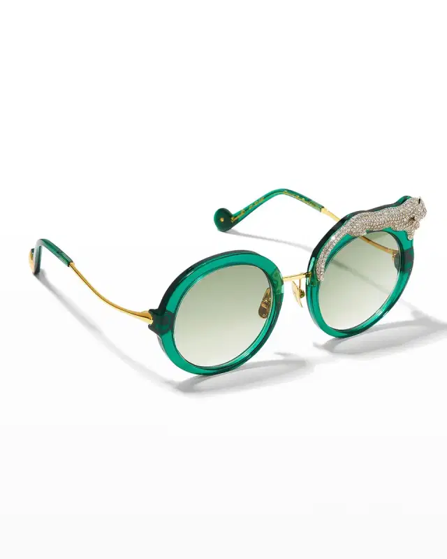 Anna-Karin Karlsson Rose et la Roue Round Crystal-Embellished Leopard Sunglasses