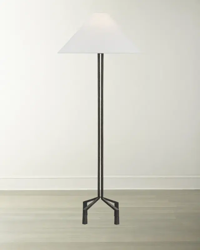 Visual Comfort Signature Clifford Forged Floor Lamp With Linen Shade by Marie Flanigan