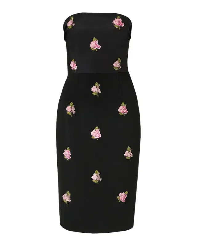 Carolina Herrera Strapless Floral Embroidered Sheath Dress