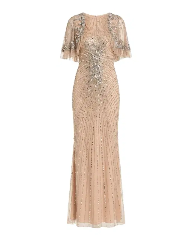 Mac Duggal Embellished Tulle Capelet Gown