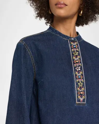 Cinq à Sept Birdie Embroidered Denim Top | Thumbnail 5