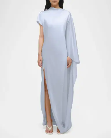 Simkhai Ora Satin Asymmetric Drape Sleeve Gown | Thumbnail 2 Simkhai Ora Satin Asymmetric Drape Sleeve Gown | Thumbnail 2