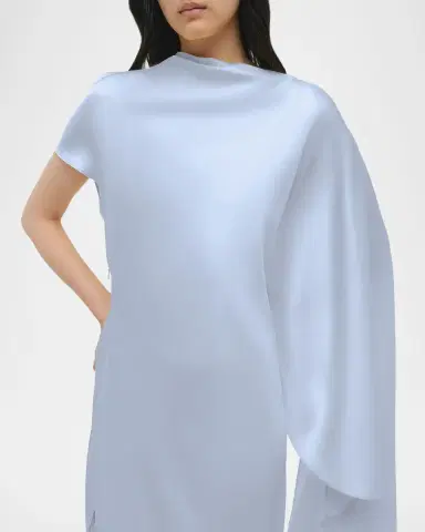 Simkhai Ora Satin Asymmetric Drape Sleeve Gown | Thumbnail 4 Simkhai Ora Satin Asymmetric Drape Sleeve Gown | Thumbnail 4
