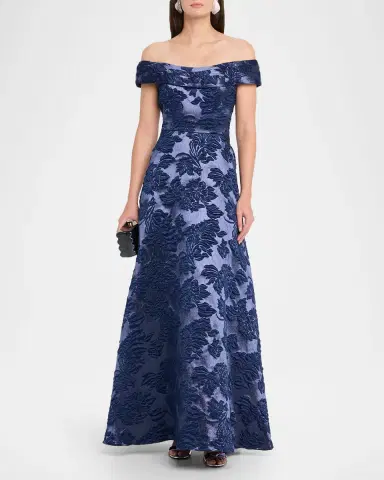 Aidan Mattox Off-Shoulder Floral Jacquard Gown | Thumbnail 2 Aidan Mattox Off-Shoulder Floral Jacquard Gown | Thumbnail 2