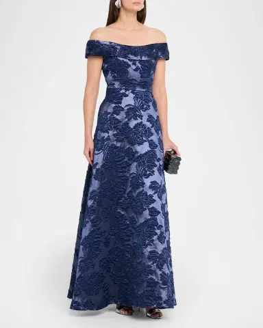 Aidan Mattox Off-Shoulder Floral Jacquard Gown | Thumbnail 4 Aidan Mattox Off-Shoulder Floral Jacquard Gown | Thumbnail 4