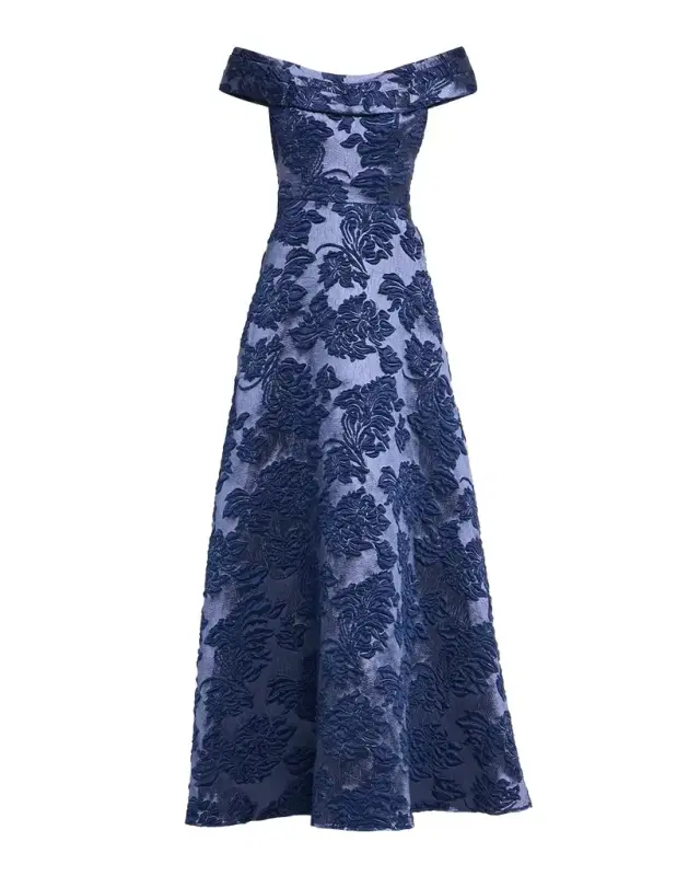 Aidan Mattox Off-Shoulder Floral Jacquard Gown