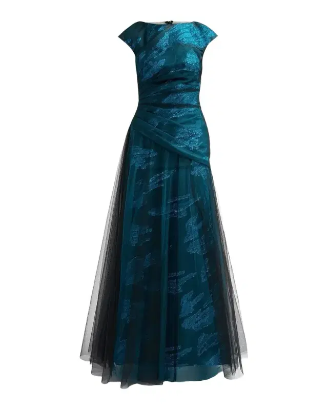 Rene Ruiz Collection Illusion Tulle & Fil Coupe Draped Gown