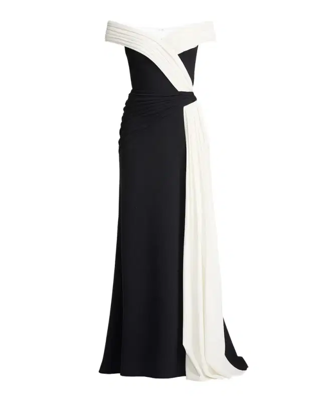 Tadashi Shoji Lohner Two-Tone Draped Off-The-Shoulder Trumpet Gown