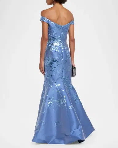 Rene Ruiz Collection Off-the-Shoulder Brocade Fit & Flare Gown | Thumbnail 3 Rene Ruiz Collection Off-the-Shoulder Brocade Fit & Flare Gown | Thumbnail 3
