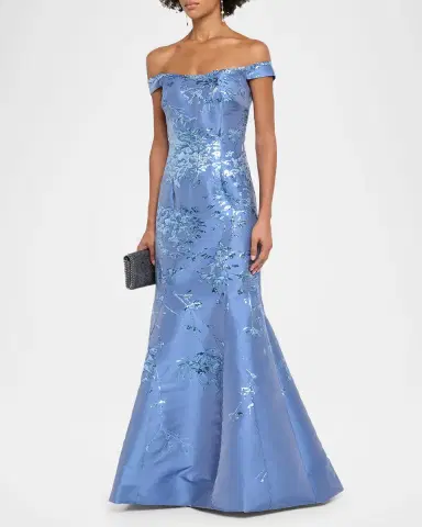 Rene Ruiz Collection Off-the-Shoulder Brocade Fit & Flare Gown | Thumbnail 4 Rene Ruiz Collection Off-the-Shoulder Brocade Fit & Flare Gown | Thumbnail 4