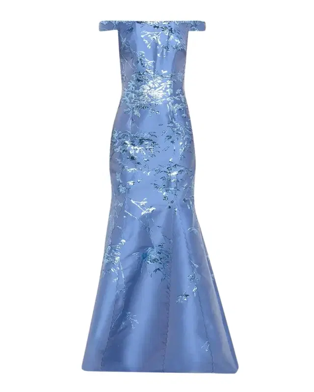 Rene Ruiz Collection Off-the-Shoulder Brocade Fit & Flare Gown