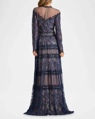 Tadashi Shoji Debore Orchid Illusion Long-Sleeve Gown | Thumbnail 3 Tadashi Shoji Debore Orchid Illusion Long-Sleeve Gown | Thumbnail 3