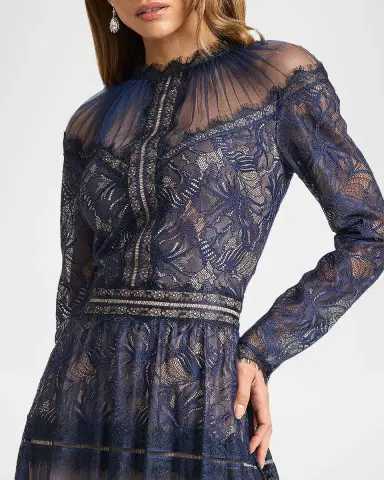 Tadashi Shoji Debore Orchid Illusion Long-Sleeve Gown | Thumbnail 4 Tadashi Shoji Debore Orchid Illusion Long-Sleeve Gown | Thumbnail 4
