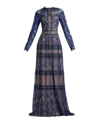 Tadashi Shoji Debore Orchid Illusion Long-Sleeve Gown | Thumbnail 1 Tadashi Shoji Debore Orchid Illusion Long-Sleeve Gown | Thumbnail 1