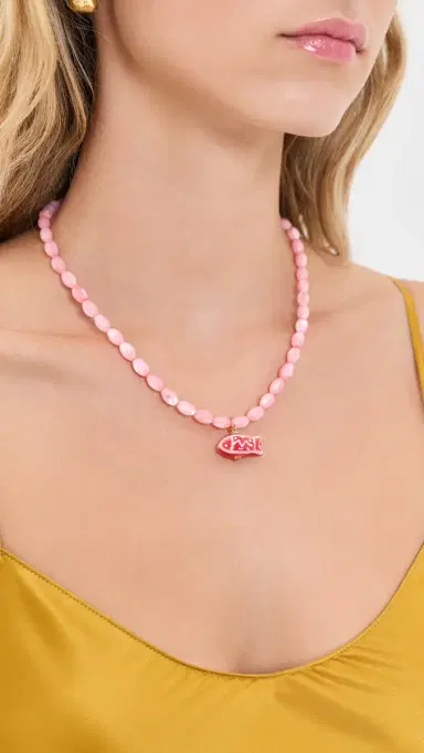 Logan Tay Cotton Candy Beaded Fish Necklace Pink One Size | Thumbnail 3