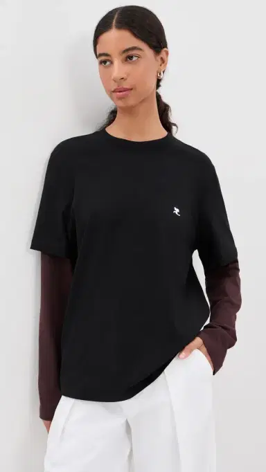 Courrèges Double Sleeve T-Shirt Black/Burnt Red | Thumbnail 2
