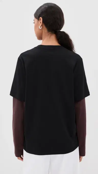 Courrèges Double Sleeve T-Shirt Black/Burnt Red | Thumbnail 3