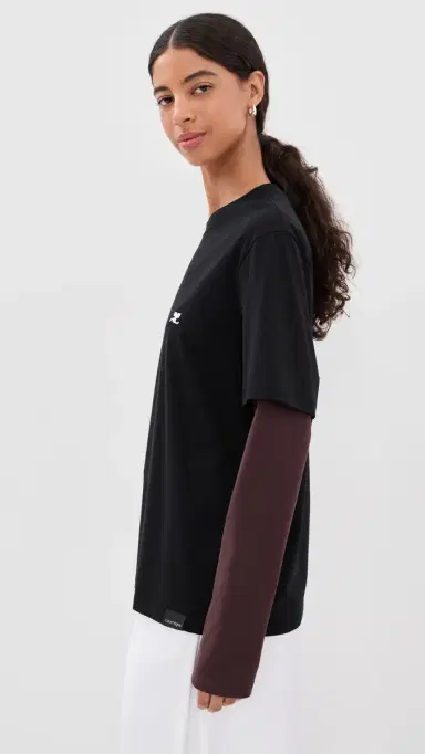 Courrèges Double Sleeve T-Shirt Black/Burnt Red | Thumbnail 4