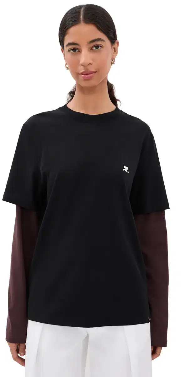 Courrèges Double Sleeve T-Shirt Black/Burnt Red