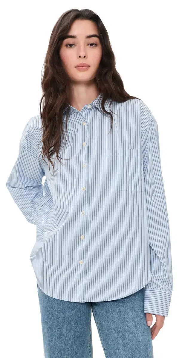 Good American The Poplin Easy Shirt Summer Sky Stripe