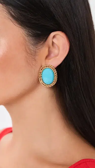 KENNETH JAY LANE Oval Center Earrings Turquoise One Size | Thumbnail 3