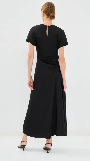 Simkhai Marabella Draped Midi Dress Black | Thumbnail 3
